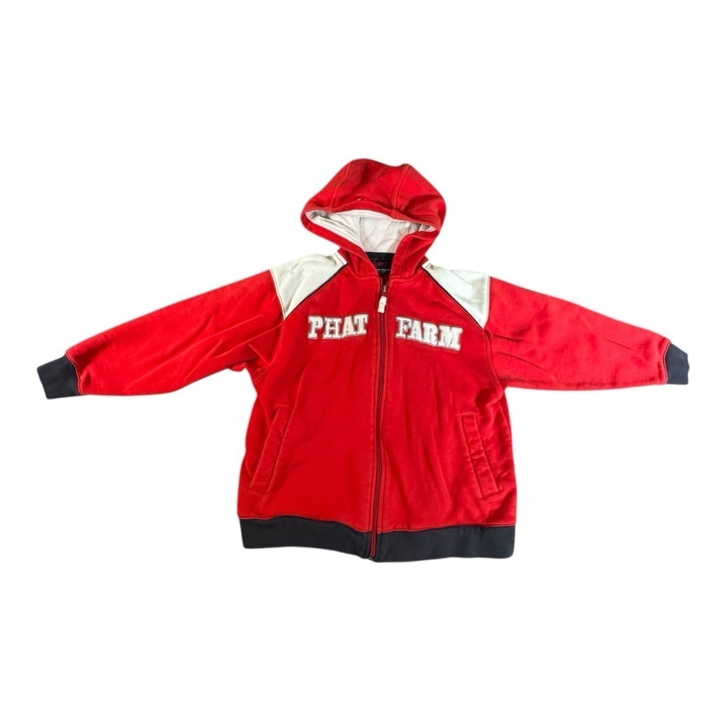 Vintage Phat Farm Boys Red Zip Hoodie Jacket Full Zip Sweatshirt Size 6